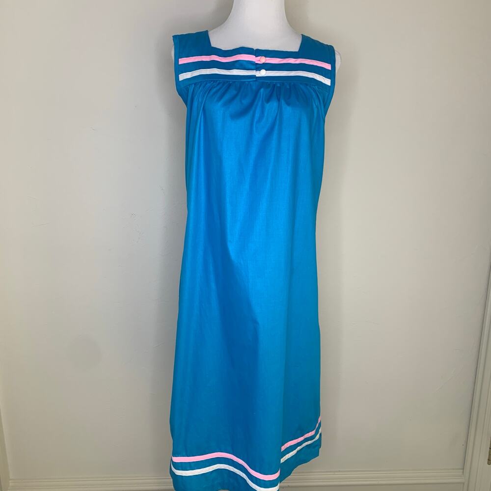 Vintage Blue Housedress Vintage 80s Sz ?Small Medium